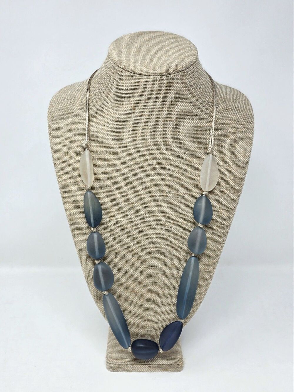Chico's Original Ombre Translucent Blue Stone Statement Necklace 35" NWOT